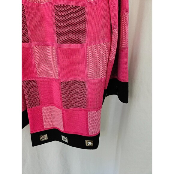 Vtg Ming Wang Color Block Pink Black Knit Cardigan Sweater Mandarin 3/4 Sleeve L - Picture 2 of 8